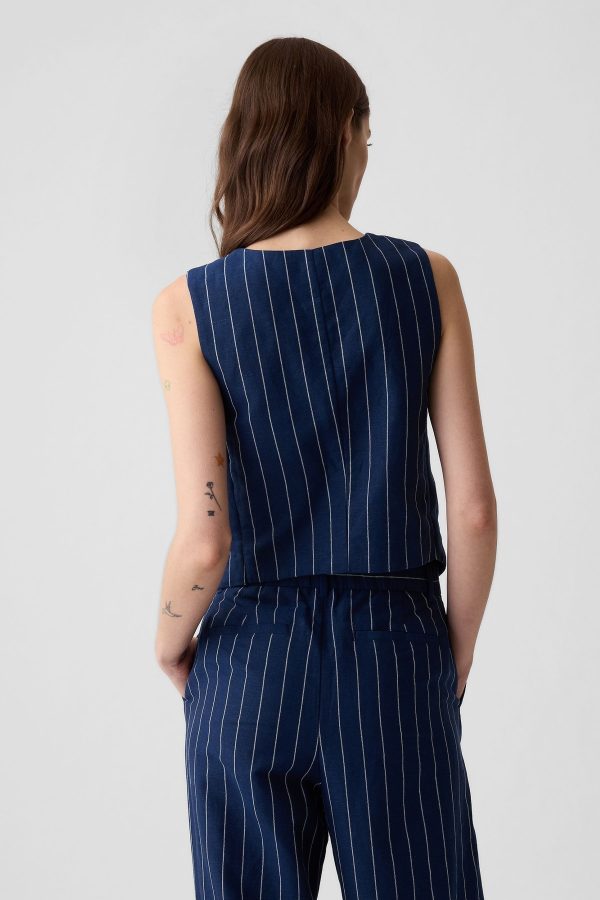 XLSHOLE180217 Navy Pinstripe Linen Cotton Waistcoat - Image 2