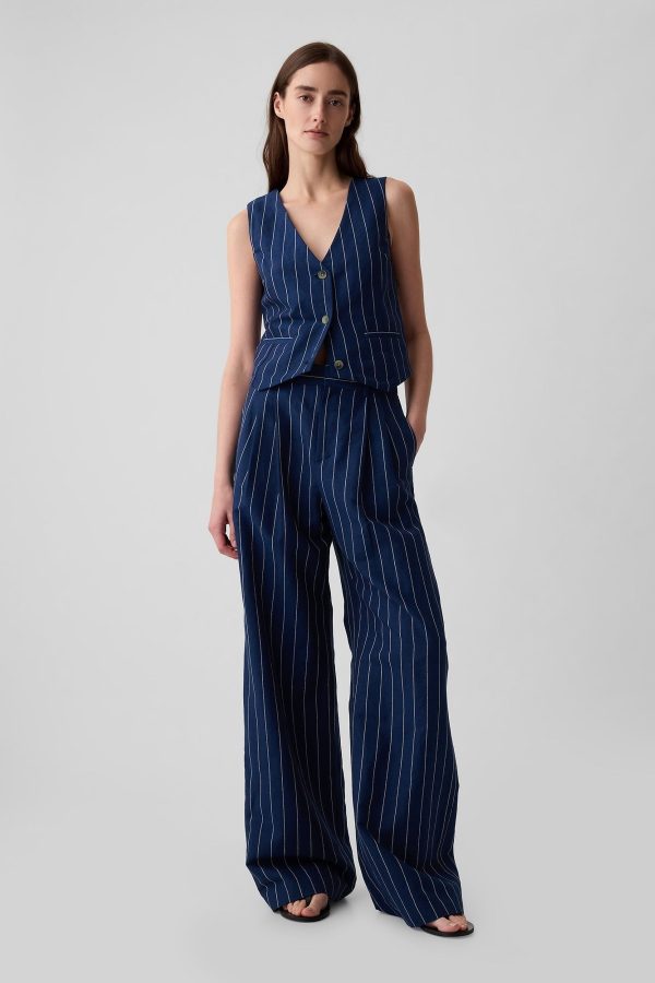 XLSHOLE180217 Navy Pinstripe Linen Cotton Waistcoat - Image 3